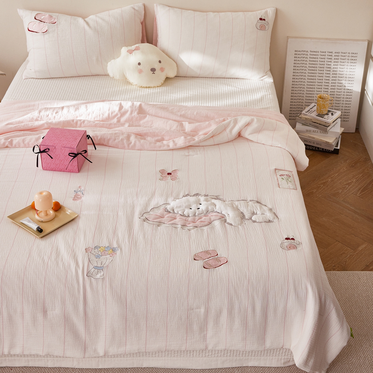 91家纺网 家纺一手货源 找家纺 沐珩家纺 2026新款40s双层皱皱纱绣花夏被泡芙纱系列 皱皱纱-被窝日记