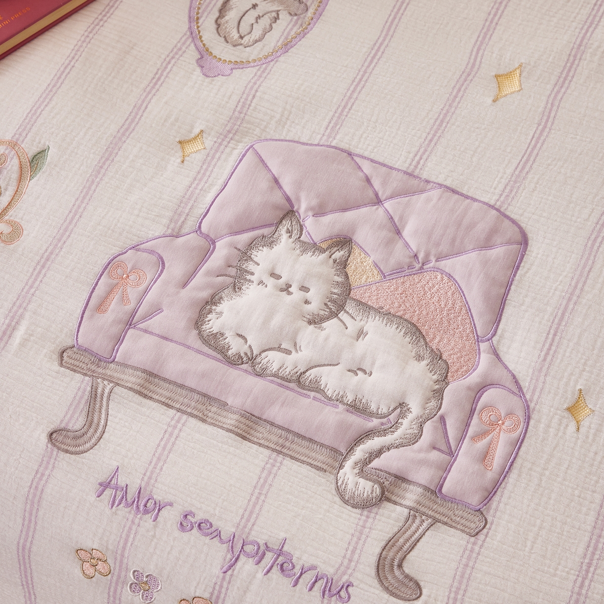 91家纺网 家纺一手货源 找家纺 沐珩家纺 2026新款40s双层皱皱纱绣花夏被泡芙纱系列 皱皱纱-紫雾奶芙