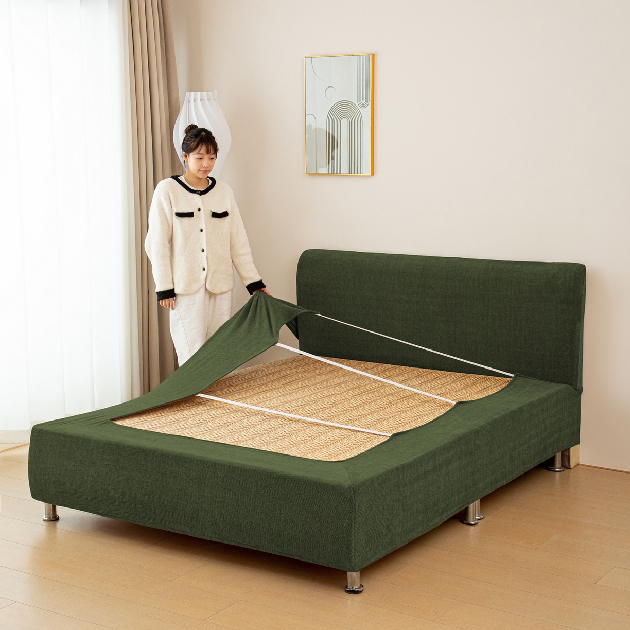 91家纺网 家纺一手货源 找家纺 （总）沐沐家纺 2026新款南笙床头罩+床裙罩