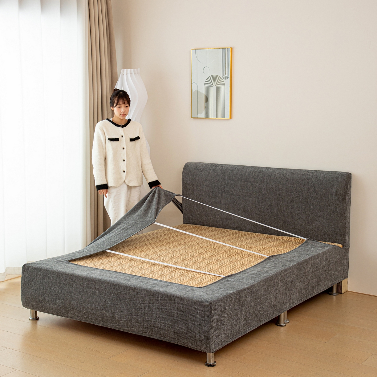 91家纺网 家纺一手货源 找家纺 （总）沐沐家纺 2026新款南笙床头罩+床裙罩