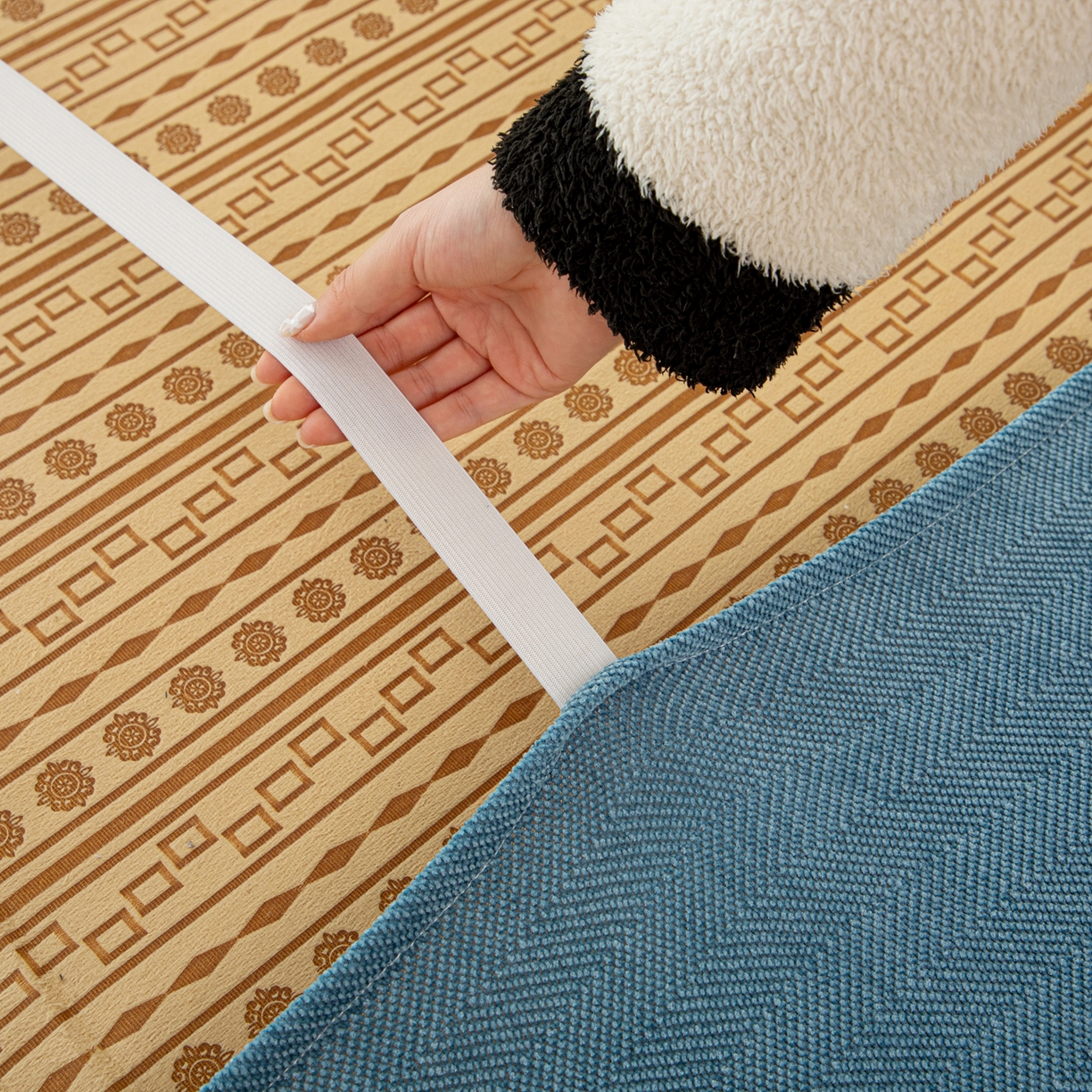 91家纺网 家纺一手货源 找家纺 沐沐家纺 2026新款南笙床头罩+床裙罩 蓝色