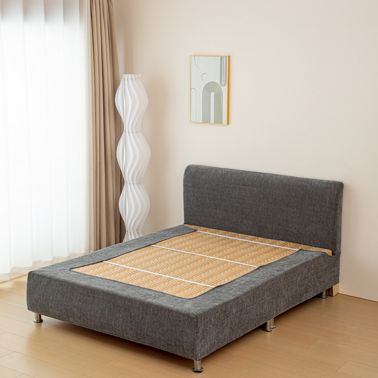 91家纺网 家纺一手货源 找家纺 沐沐家纺 2026新款南笙床头罩+床裙罩 深灰