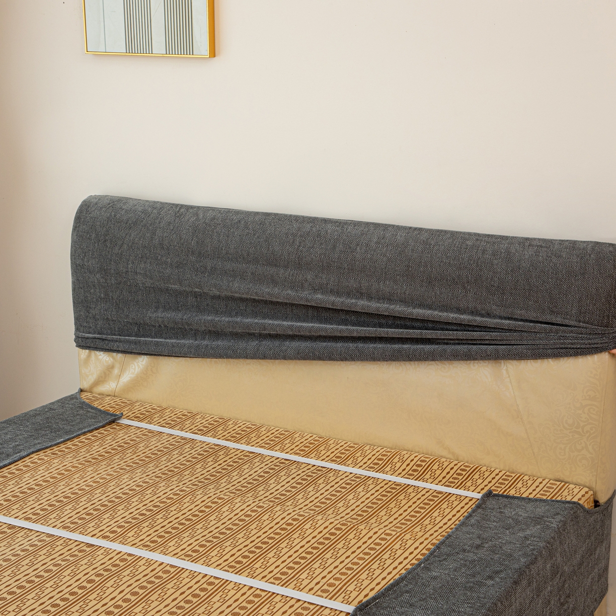 91家纺网 家纺一手货源 找家纺 沐沐家纺 2026新款南笙床头罩+床裙罩 深灰