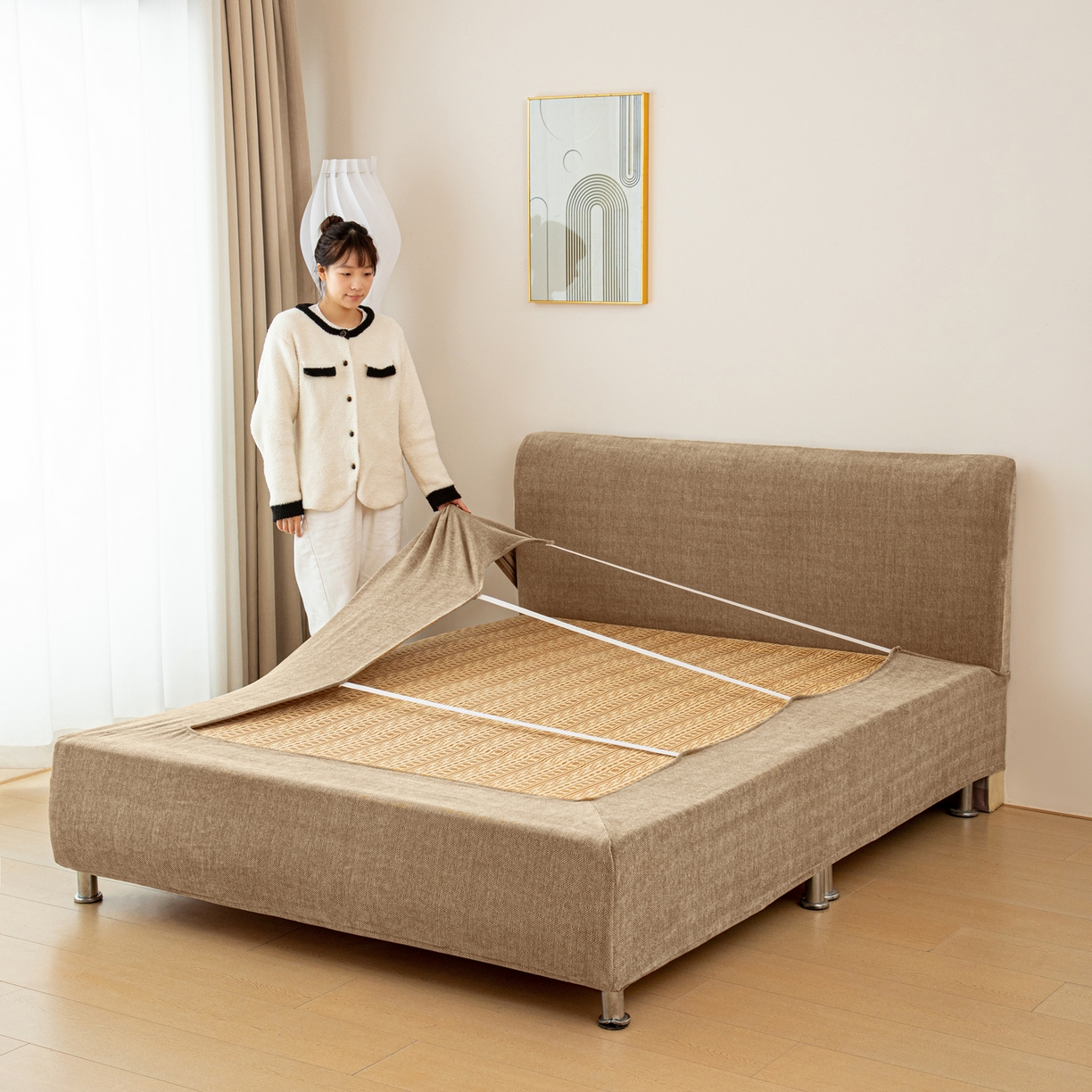 91家纺网 家纺一手货源 找家纺 （总）沐沐家纺 2026新款南笙床头罩+床裙罩