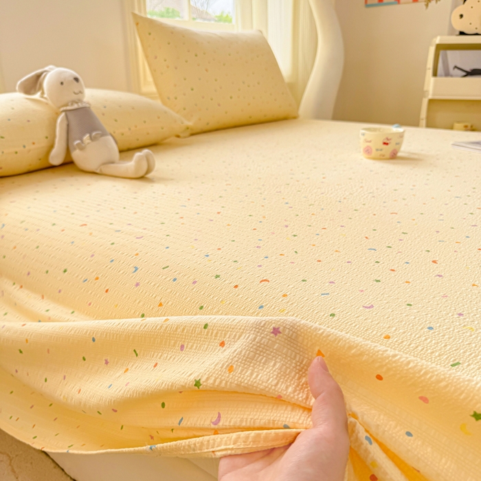 91家纺网 家纺一手货源 找家纺 梵朴 2026新款A类泡芙纱云感邹邹纱双层纱单床单 璀璨星空