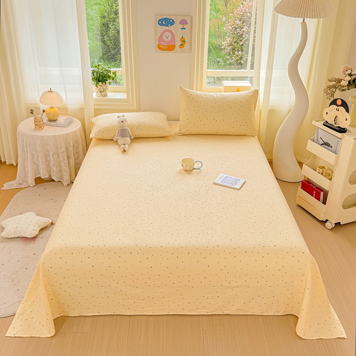 91家纺网 家纺一手货源 找家纺 梵朴 2026新款A类泡芙纱云感邹邹纱双层纱单床单 璀璨星空