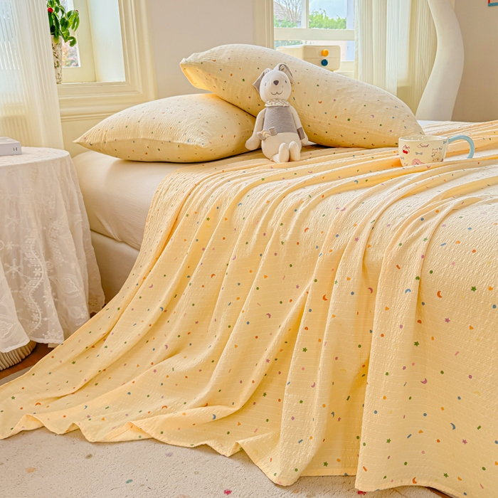 91家纺网 家纺一手货源 找家纺 梵朴 2026新款A类泡芙纱云感邹邹纱双层纱单床单 璀璨星空