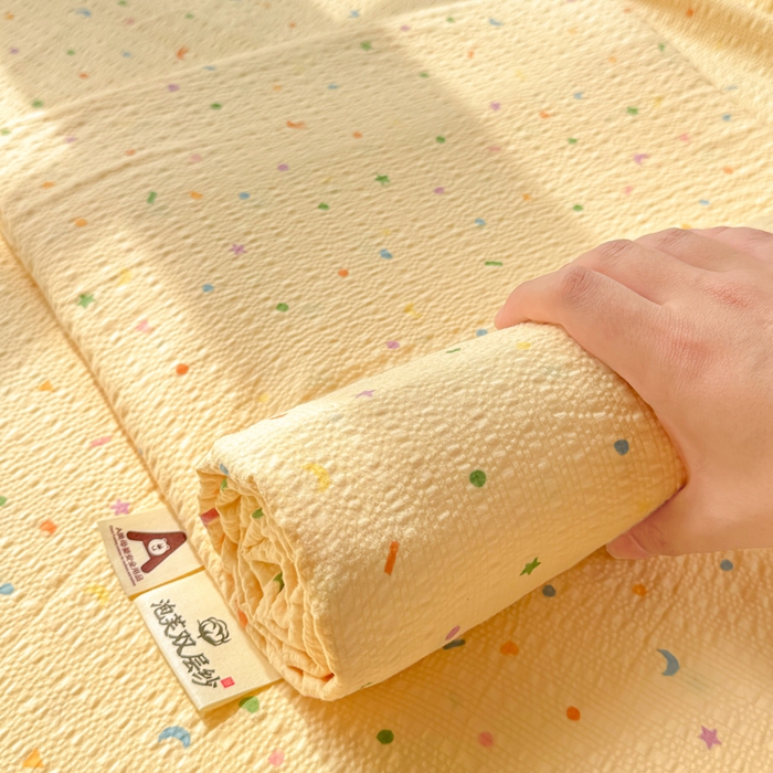 91家纺网 家纺一手货源 找家纺 梵朴 2026新款A类泡芙纱云感邹邹纱双层纱单床单 璀璨星空