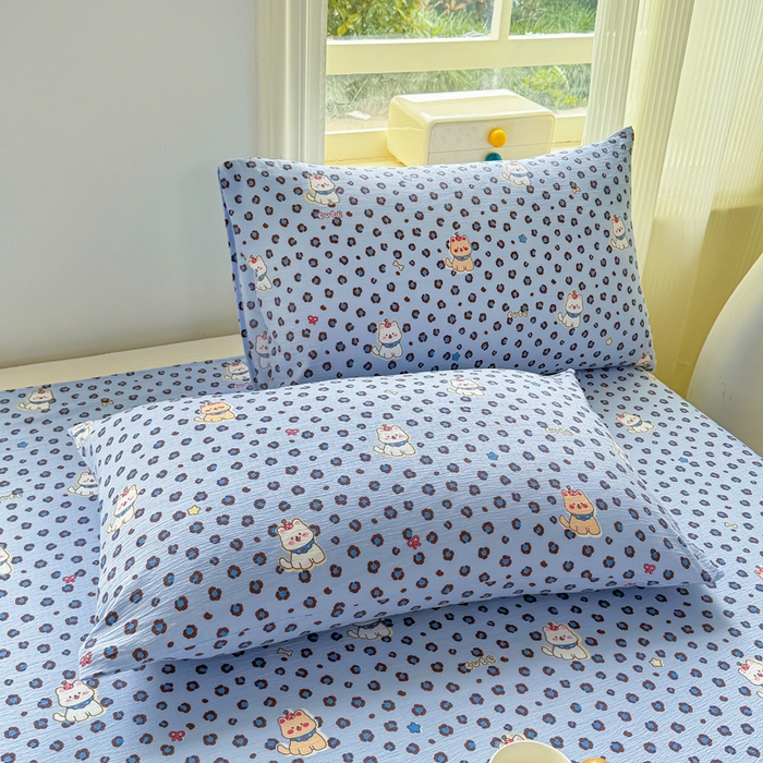 91家纺网 家纺一手货源 找家纺 梵朴 2026新款A类泡芙纱云感邹邹纱双层纱单床单 豹纹泡芙狗