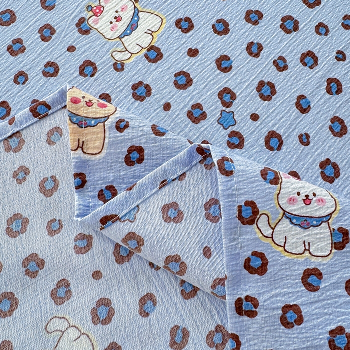 91家纺网 家纺一手货源 找家纺 梵朴 2026新款A类泡芙纱云感邹邹纱双层纱单床单 豹纹泡芙狗