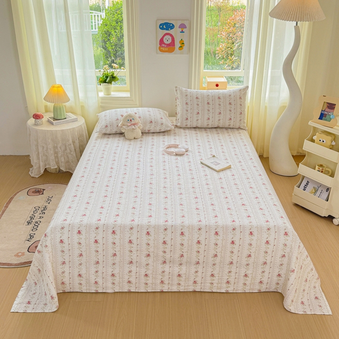 91家纺网 家纺一手货源 找家纺 梵朴 2026新款A类泡芙纱云感邹邹纱双层纱单床单 春日花语