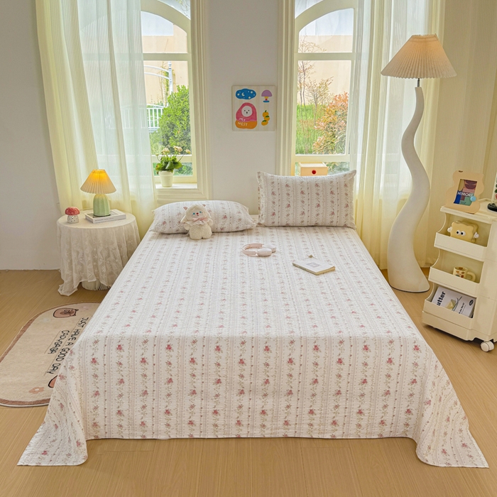 91家纺网 家纺一手货源 找家纺 梵朴 2026新款A类泡芙纱云感邹邹纱双层纱单床单 春日花语