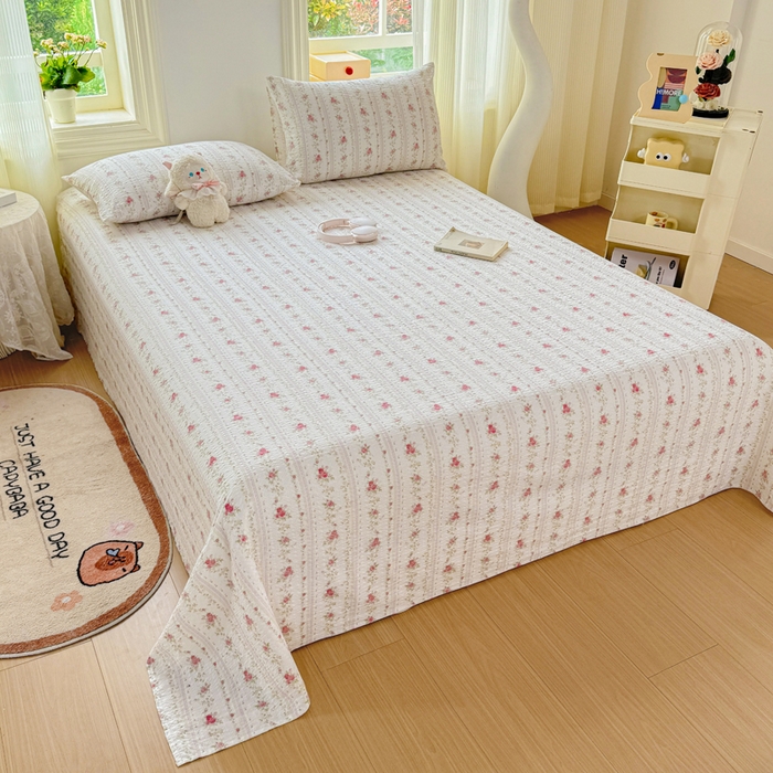 91家纺网 家纺一手货源 找家纺 梵朴 2026新款A类泡芙纱云感邹邹纱双层纱单床单 春日花语