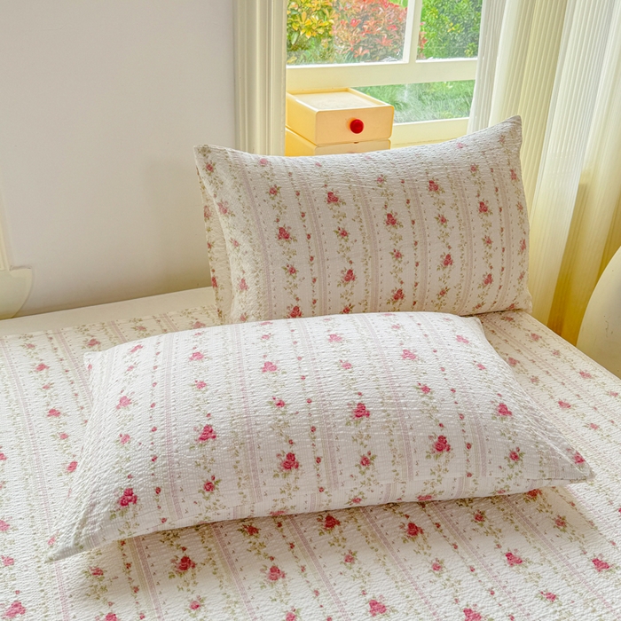 91家纺网 家纺一手货源 找家纺 梵朴 2026新款A类泡芙纱云感邹邹纱双层纱单床单 春日花语