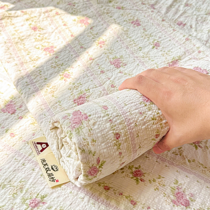 91家纺网 家纺一手货源 找家纺 梵朴 2026新款A类泡芙纱云感邹邹纱双层纱单床单 春日花语