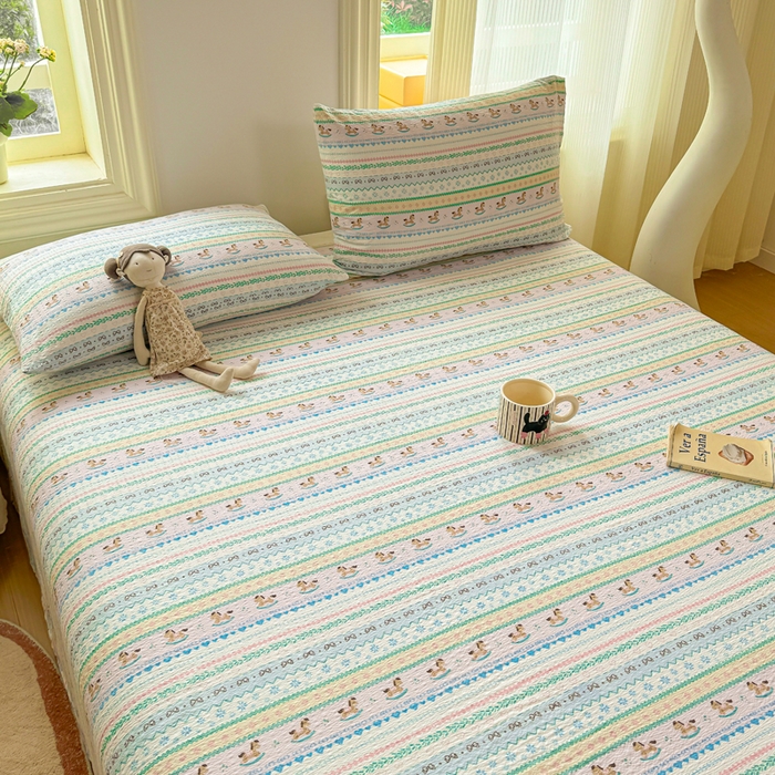 91家纺网 家纺一手货源 找家纺 梵朴 2026新款A类泡芙纱云感邹邹纱双层纱单床单 费尔岛木马