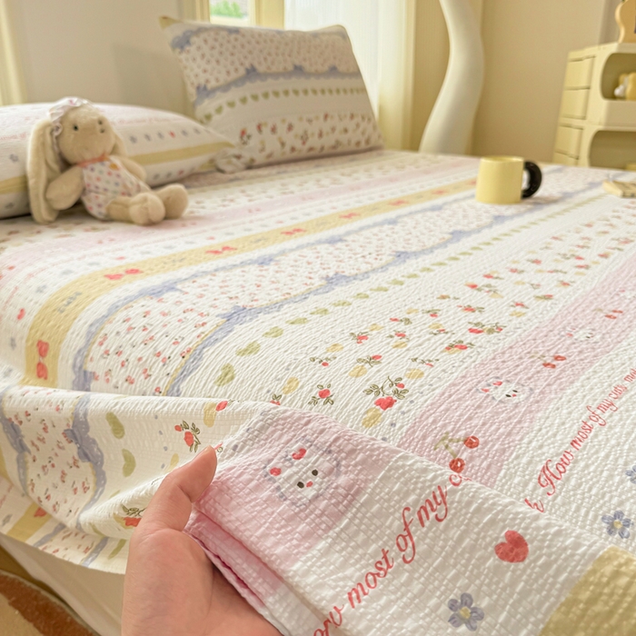 91家纺网 家纺一手货源 找家纺 梵朴 2026新款A类泡芙纱云感邹邹纱双层纱单床单 蝴蝶结小兔