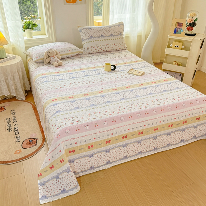 91家纺网 家纺一手货源 找家纺 梵朴 2026新款A类泡芙纱云感邹邹纱双层纱单床单 蝴蝶结小兔