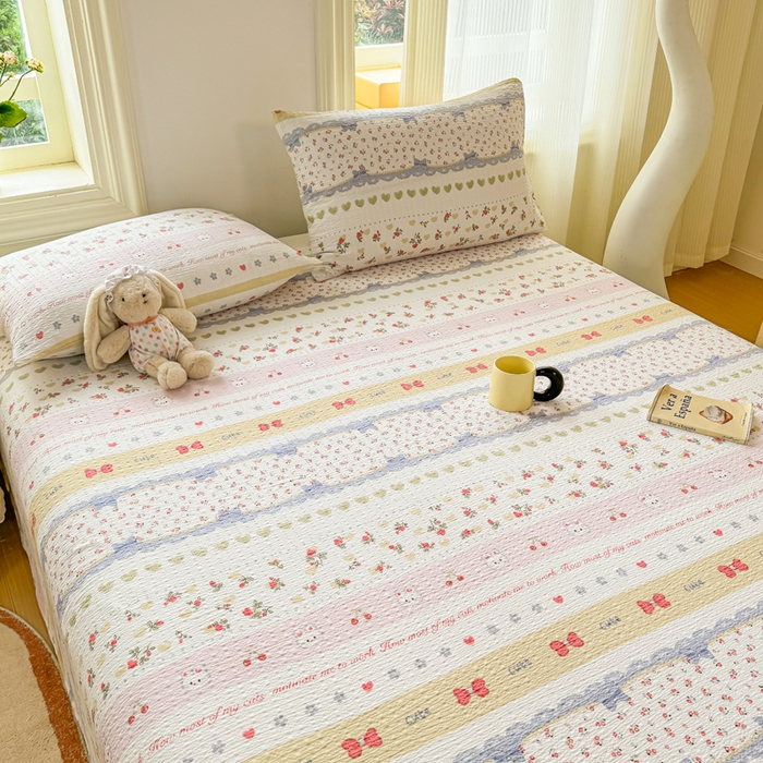 91家纺网 家纺一手货源 找家纺 梵朴 2026新款A类泡芙纱云感邹邹纱双层纱单床单 蝴蝶结小兔