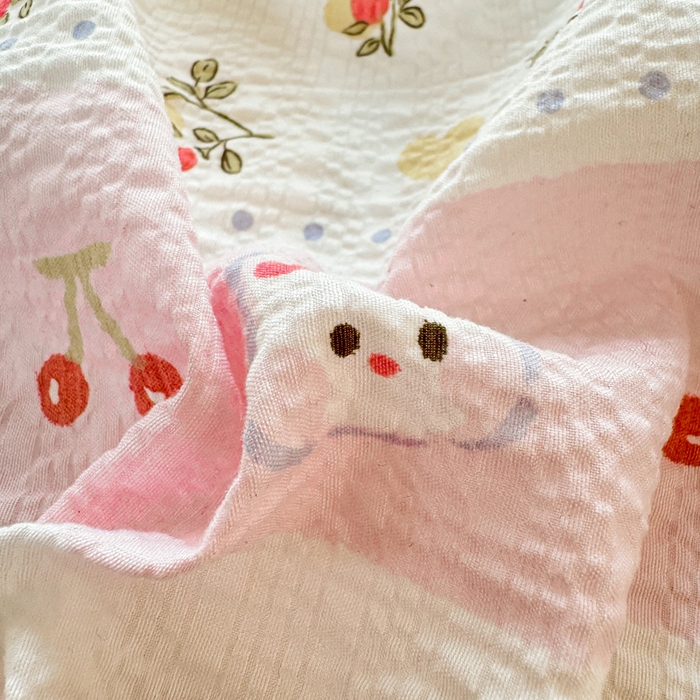 91家纺网 家纺一手货源 找家纺 梵朴 2026新款A类泡芙纱云感邹邹纱双层纱单床单 蝴蝶结小兔