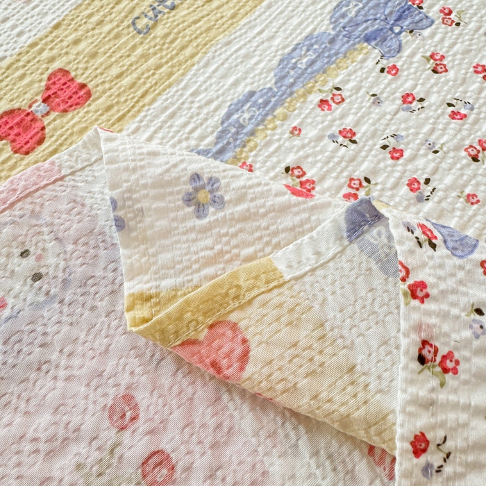 91家纺网 家纺一手货源 找家纺 梵朴 2026新款A类泡芙纱云感邹邹纱双层纱单床单 蝴蝶结小兔