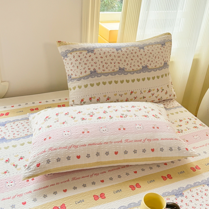 91家纺网 家纺一手货源 找家纺 梵朴 2026新款A类泡芙纱云感邹邹纱双层纱单床单 蝴蝶结小兔