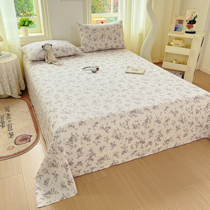 91家纺网 家纺一手货源 找家纺 梵朴 2026新款A类泡芙纱云感邹邹纱双层纱单床单 花季紫