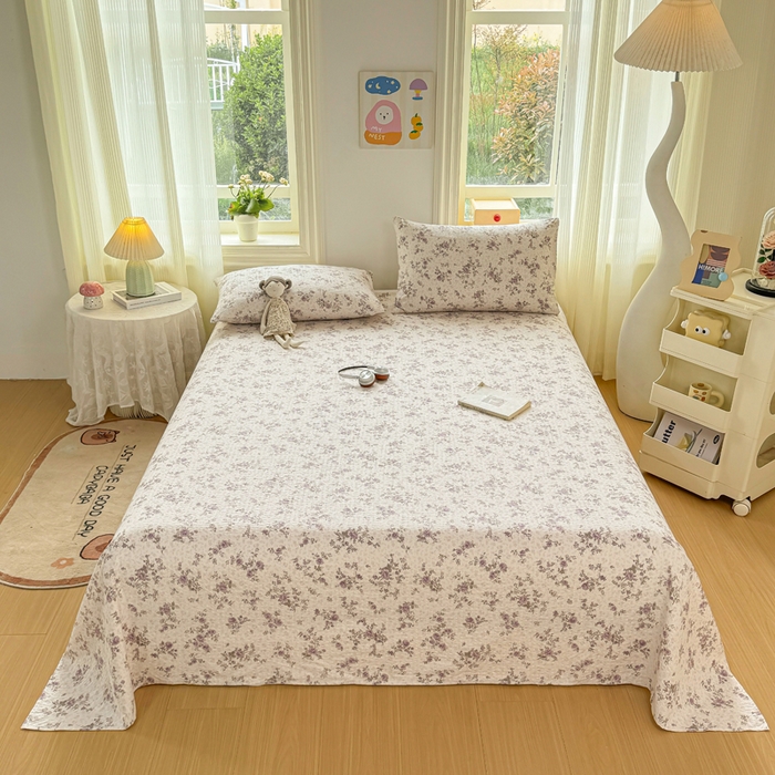 91家纺网 家纺一手货源 找家纺 梵朴 2026新款A类泡芙纱云感邹邹纱双层纱单床单 花季紫