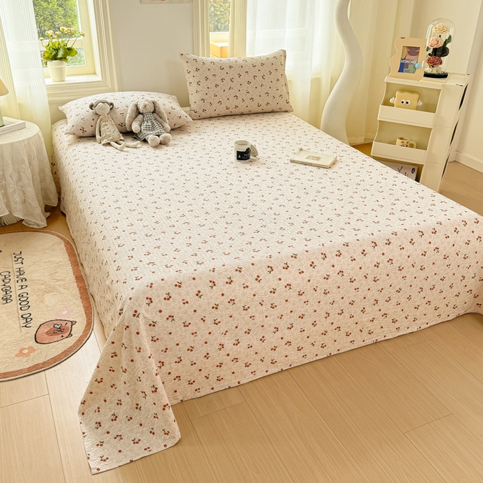 91家纺网 家纺一手货源 找家纺 梵朴 2026新款A类泡芙纱云感邹邹纱双层纱单床单 酒渍樱桃