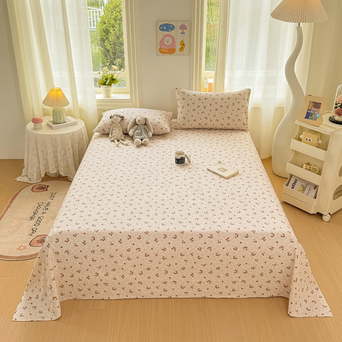 91家纺网 家纺一手货源 找家纺 梵朴 2026新款A类泡芙纱云感邹邹纱双层纱单床单 酒渍樱桃