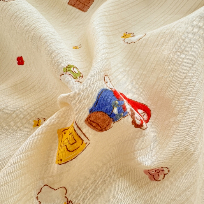 91家纺网 家纺一手货源 找家纺 梵朴 2026新款A类泡芙纱云感邹邹纱双层纱单床单 快乐马里奥