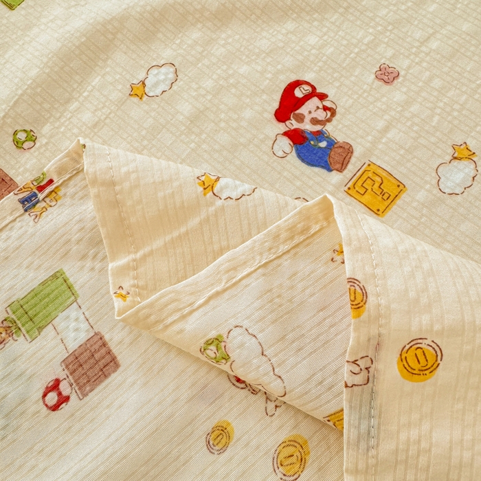 91家纺网 家纺一手货源 找家纺 梵朴 2026新款A类泡芙纱云感邹邹纱双层纱单床单 快乐马里奥