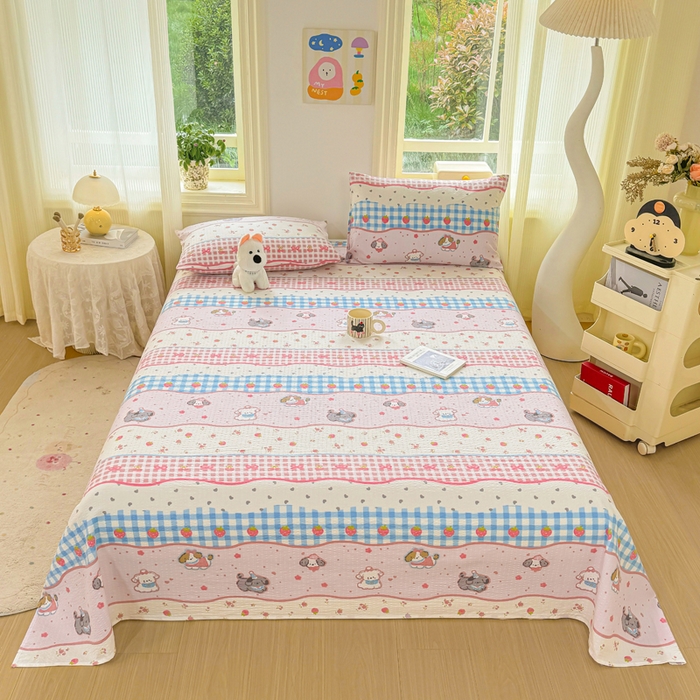 91家纺网 家纺一手货源 找家纺 梵朴 2026新款A类泡芙纱云感邹邹纱双层纱单床单 快乐小狗