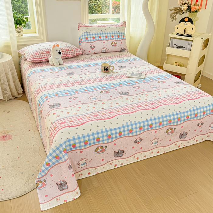 91家纺网 家纺一手货源 找家纺 梵朴 2026新款A类泡芙纱云感邹邹纱双层纱单床单 快乐小狗