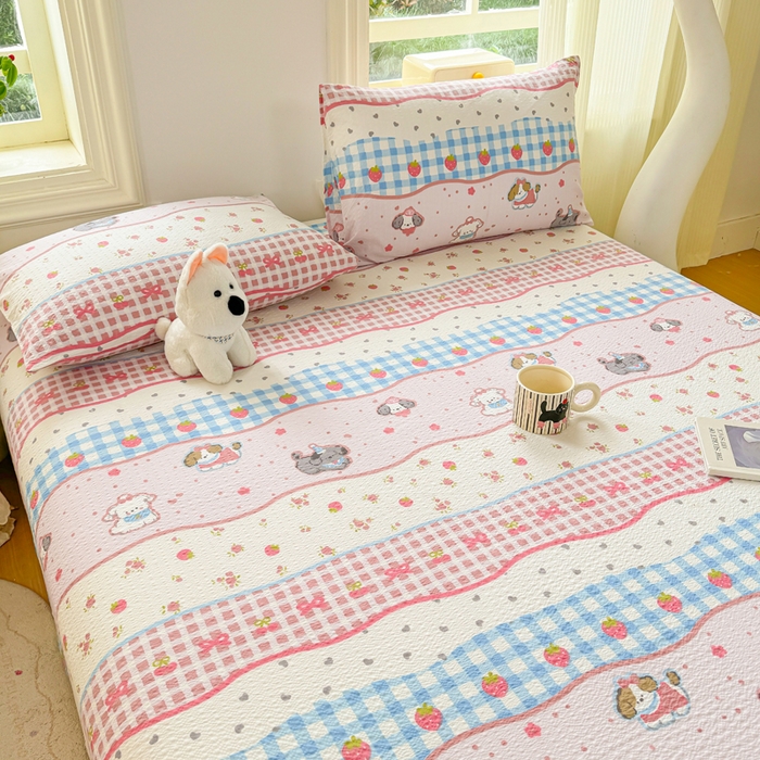 91家纺网 家纺一手货源 找家纺 梵朴 2026新款A类泡芙纱云感邹邹纱双层纱单床单 快乐小狗