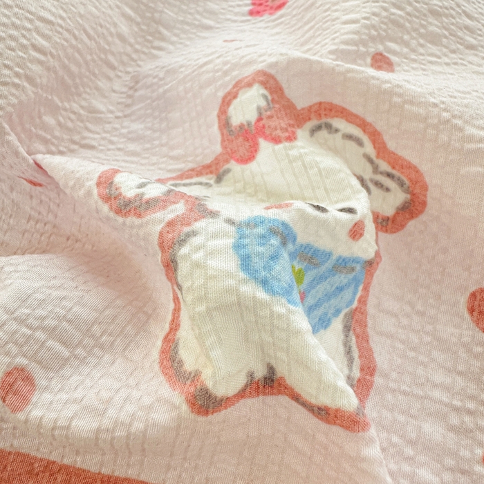 91家纺网 家纺一手货源 找家纺 梵朴 2026新款A类泡芙纱云感邹邹纱双层纱单床单 快乐小狗