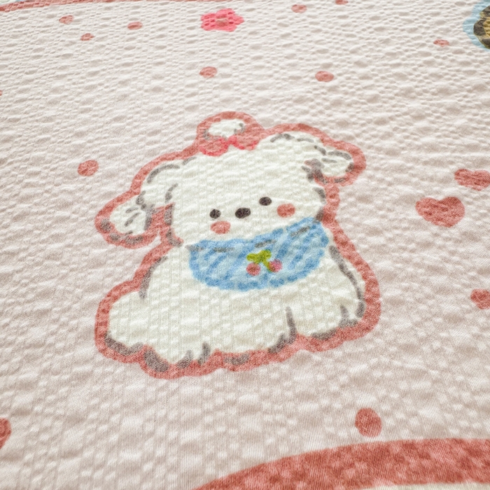 91家纺网 家纺一手货源 找家纺 梵朴 2026新款A类泡芙纱云感邹邹纱双层纱单床单 快乐小狗