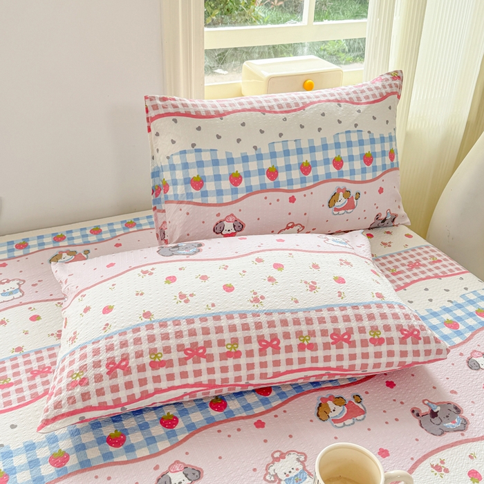 91家纺网 家纺一手货源 找家纺 梵朴 2026新款A类泡芙纱云感邹邹纱双层纱单床单 快乐小狗