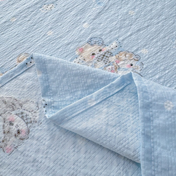 91家纺网 家纺一手货源 找家纺 梵朴 2026新款A类泡芙纱云感邹邹纱双层纱单床单 猫咪蓝