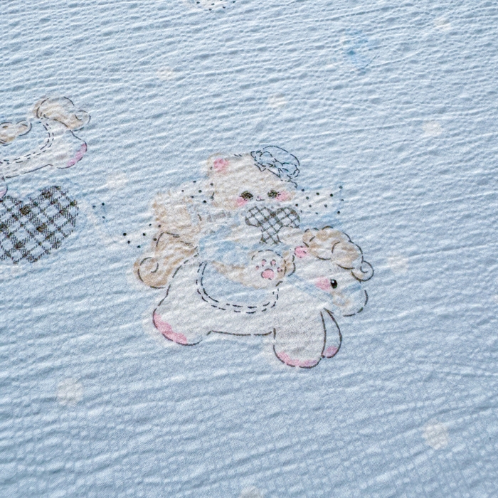 91家纺网 家纺一手货源 找家纺 梵朴 2026新款A类泡芙纱云感邹邹纱双层纱单床单 猫咪蓝