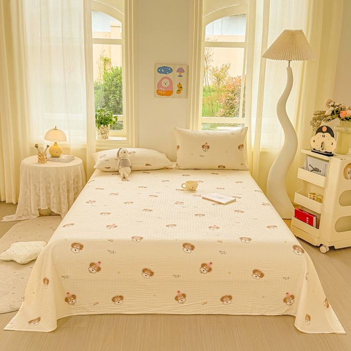 91家纺网 家纺一手货源 找家纺 梵朴 2026新款A类泡芙纱云感邹邹纱双层纱单床单 萌宠