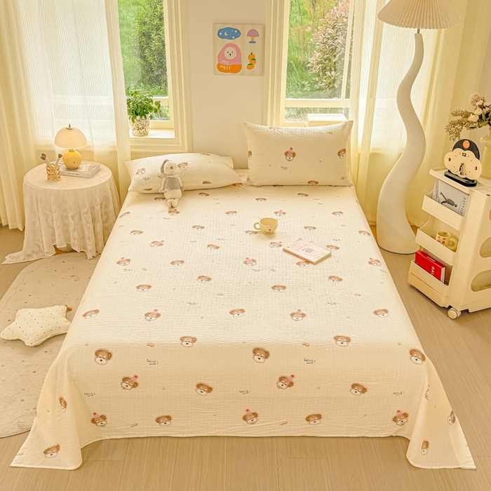 91家纺网 家纺一手货源 找家纺 梵朴 2026新款A类泡芙纱云感邹邹纱双层纱单床单 萌宠