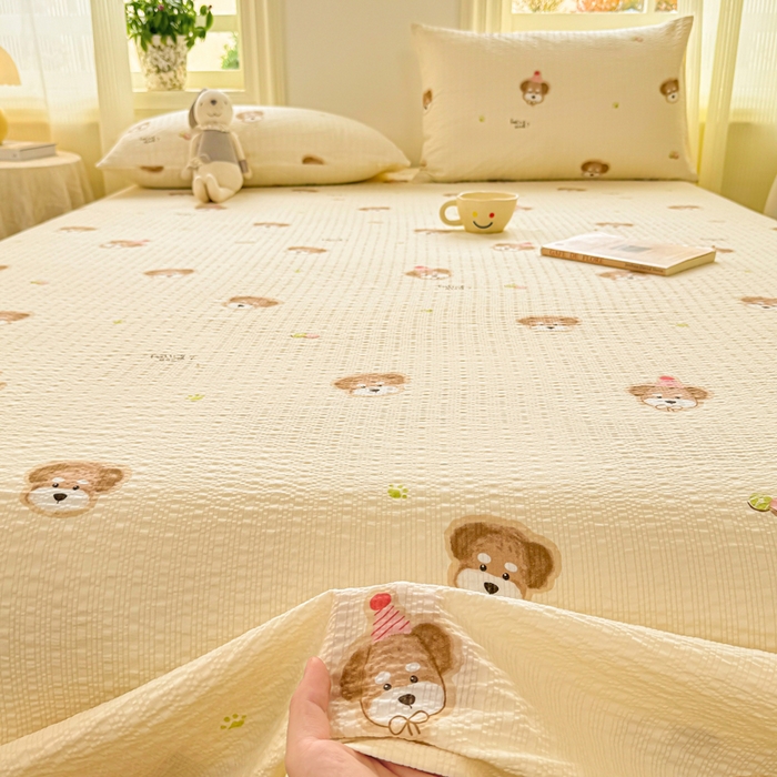 91家纺网 家纺一手货源 找家纺 梵朴 2026新款A类泡芙纱云感邹邹纱双层纱单床单 萌宠