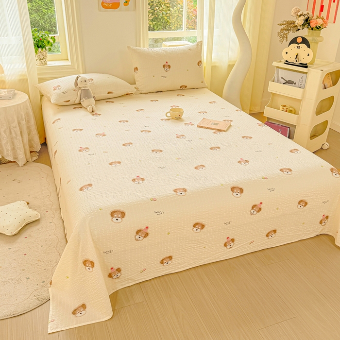 91家纺网 家纺一手货源 找家纺 梵朴 2026新款A类泡芙纱云感邹邹纱双层纱单床单 萌宠