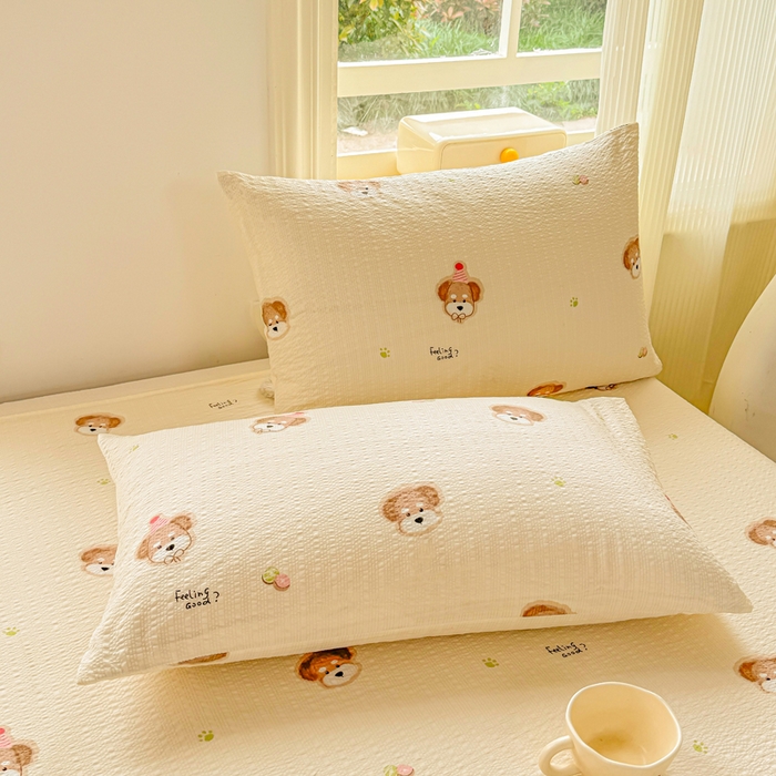 91家纺网 家纺一手货源 找家纺 梵朴 2026新款A类泡芙纱云感邹邹纱双层纱单床单 萌宠