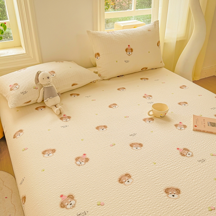 91家纺网 家纺一手货源 找家纺 梵朴 2026新款A类泡芙纱云感邹邹纱双层纱单床单 萌宠