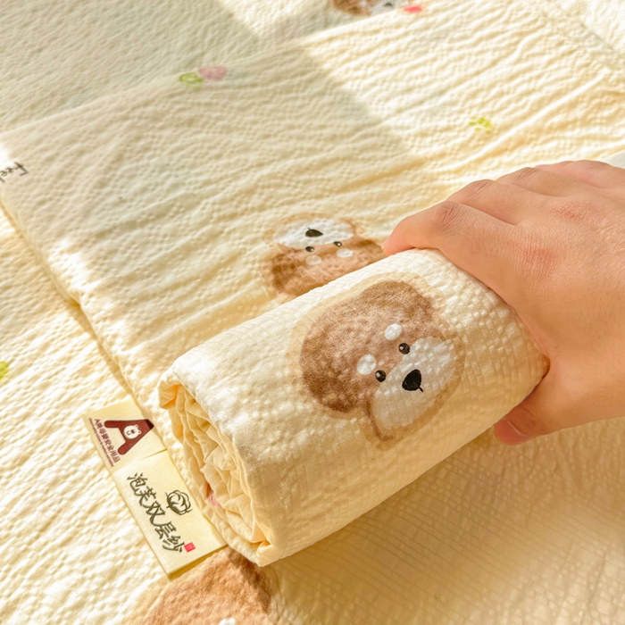 91家纺网 家纺一手货源 找家纺 梵朴 2026新款A类泡芙纱云感邹邹纱双层纱单床单 萌宠