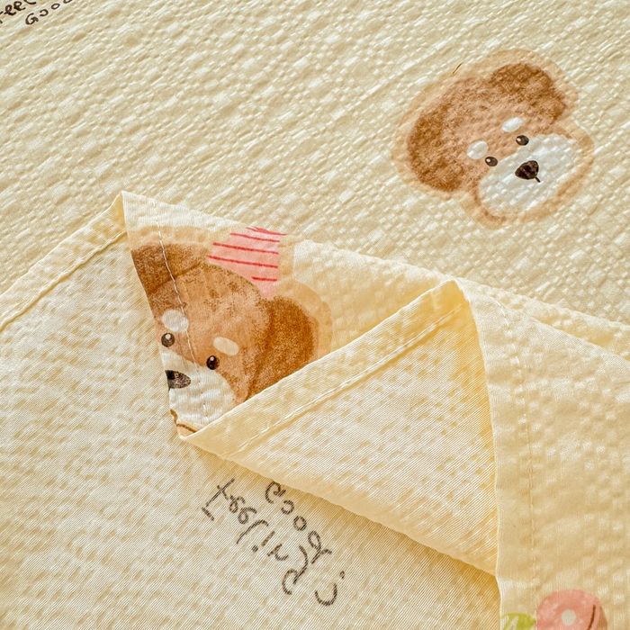 91家纺网 家纺一手货源 找家纺 梵朴 2026新款A类泡芙纱云感邹邹纱双层纱单床单 萌宠