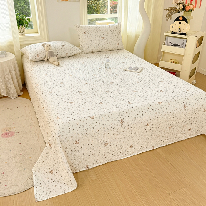 91家纺网 家纺一手货源 找家纺 梵朴 2026新款A类泡芙纱云感邹邹纱双层纱单床单 木马小花