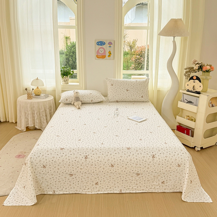 91家纺网 家纺一手货源 找家纺 梵朴 2026新款A类泡芙纱云感邹邹纱双层纱单床单 木马小花